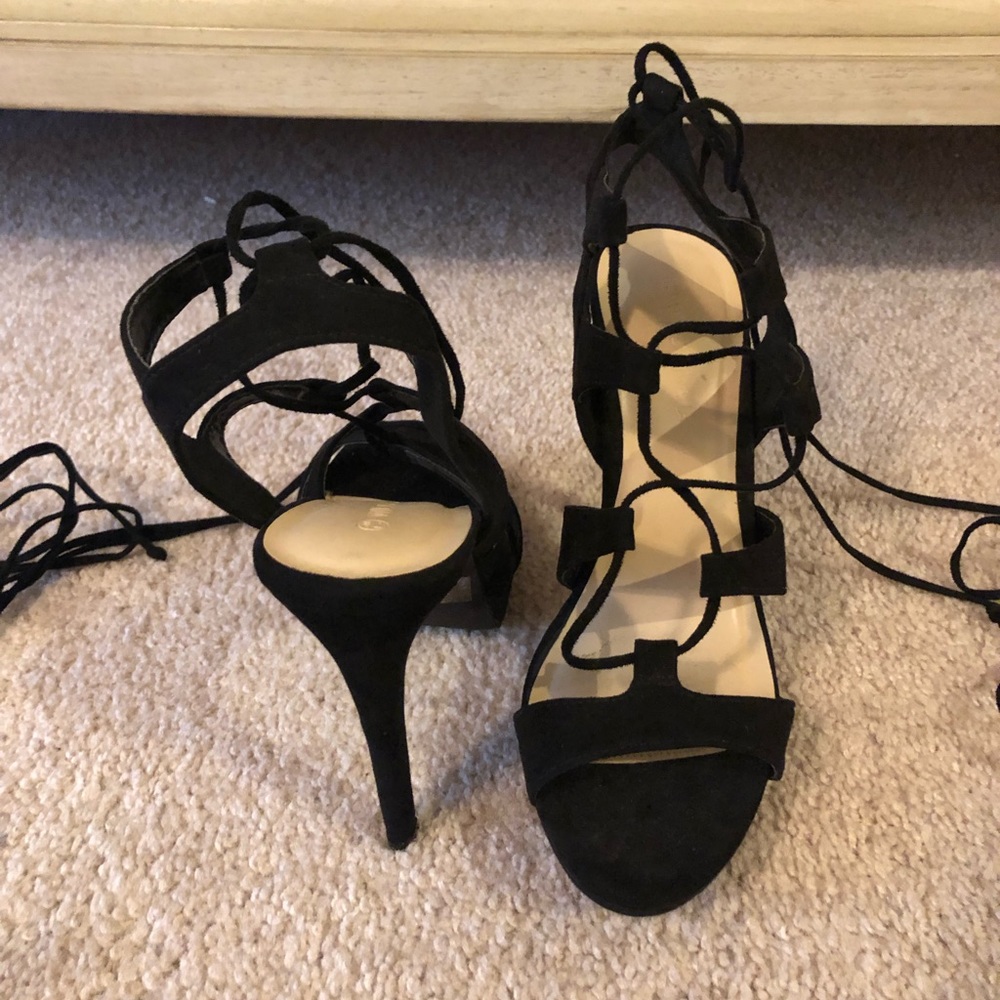 Black suede lace up heels